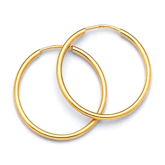 Ladies Medium 14K Solid Gold Tube Hoop Earrings