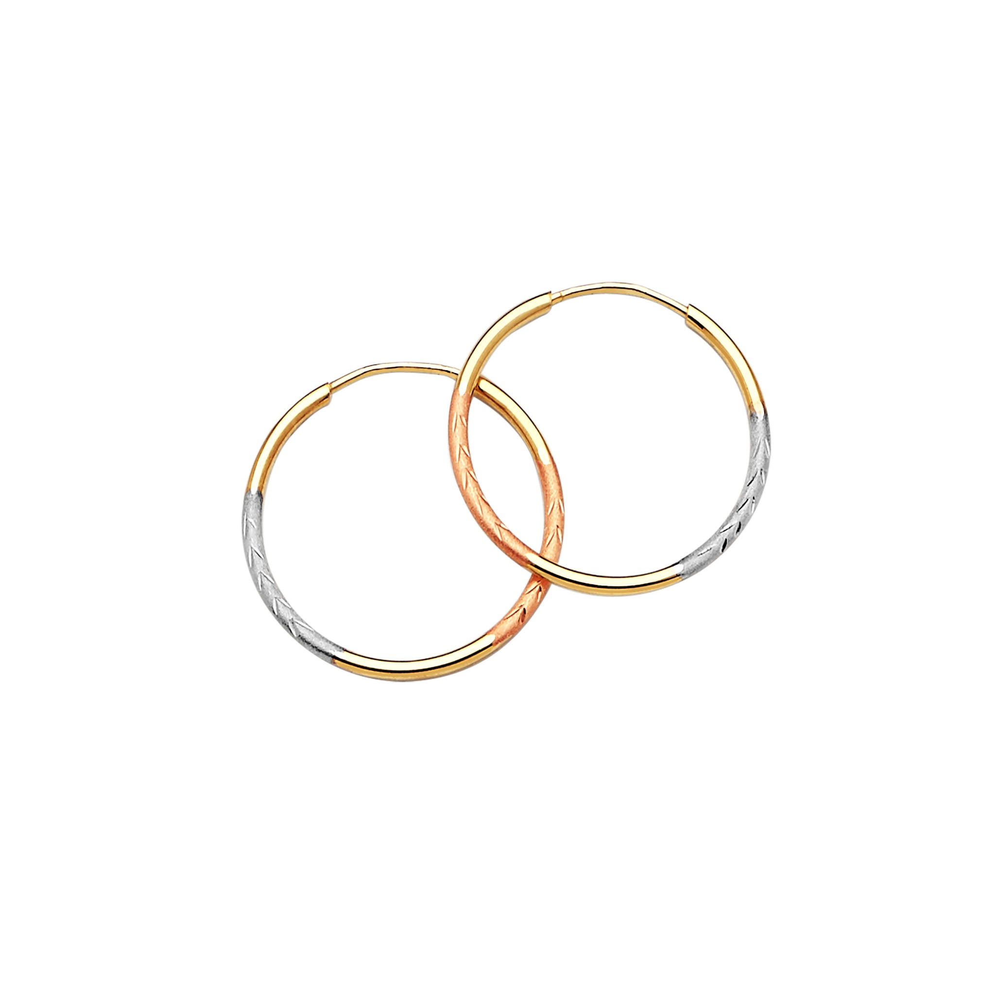 Small 14K Solid Gold Hoop Earrings in Tri-Color Gold for Women