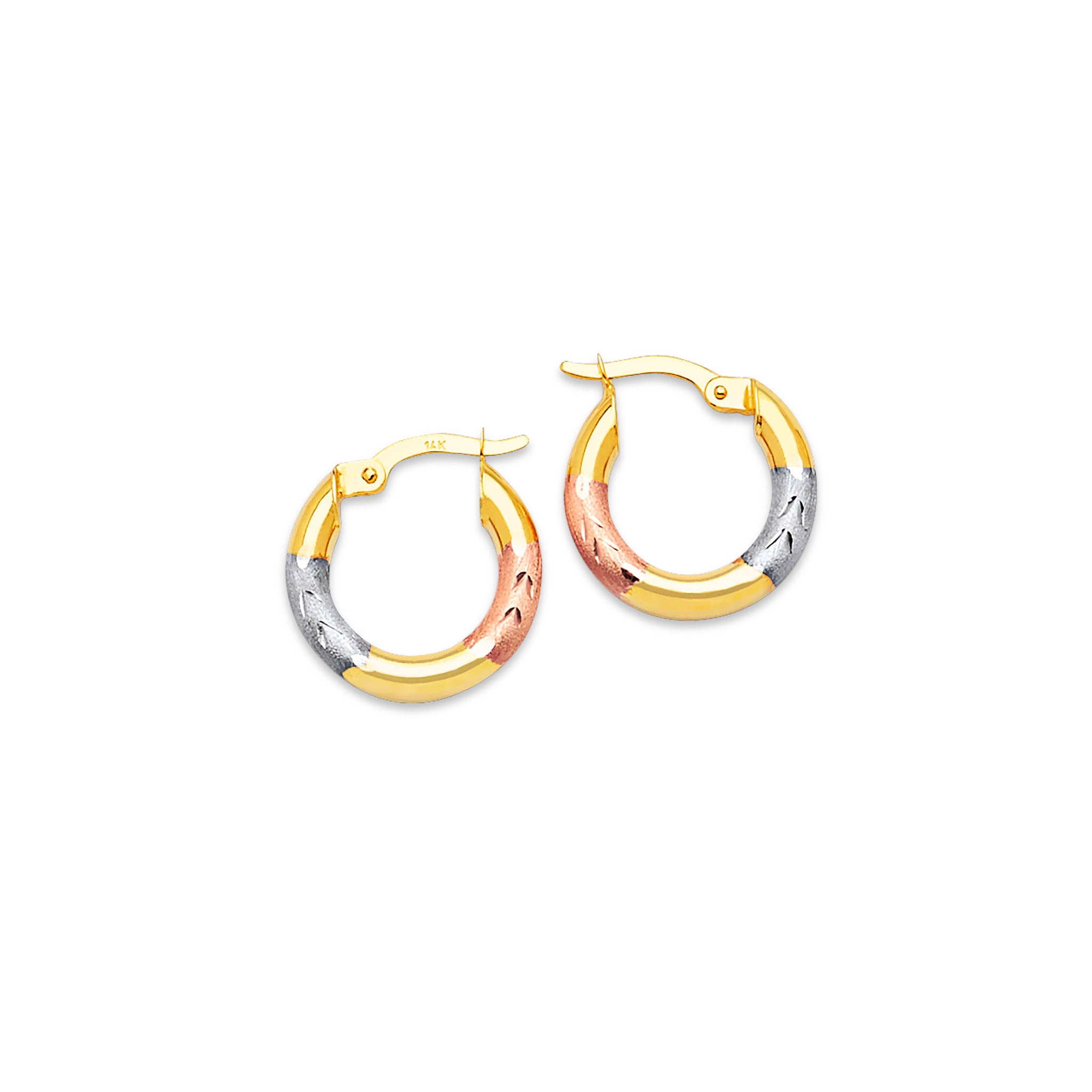 Small Hoop Earrings in 14K Solid Tri-Color Gold