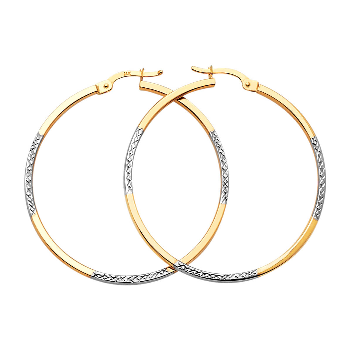 Medium Size Hoop Earrings in 14K Two Tone Solid Gold