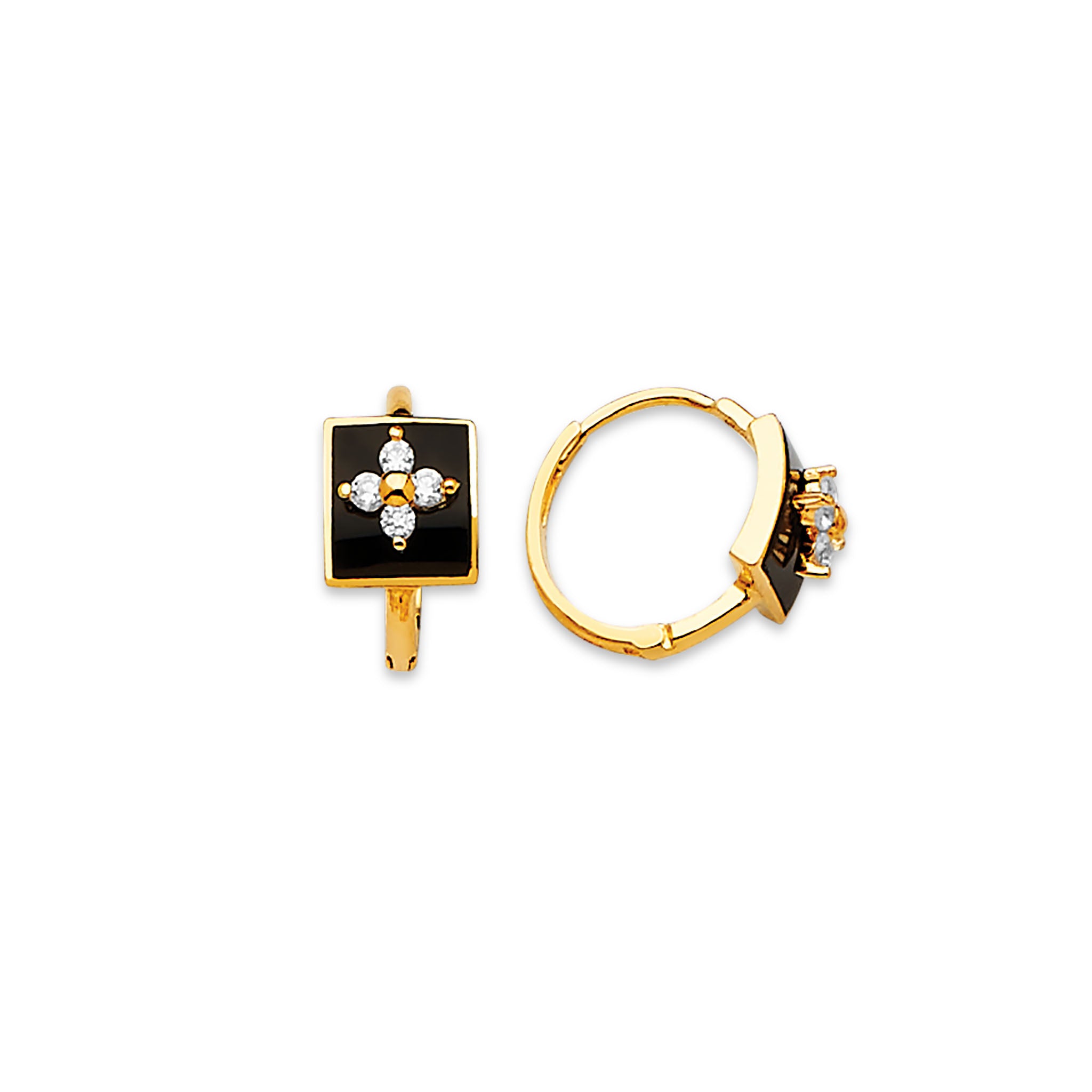 14K Gold Huggie Earrings with Black Onyx & Cubic Zirconia