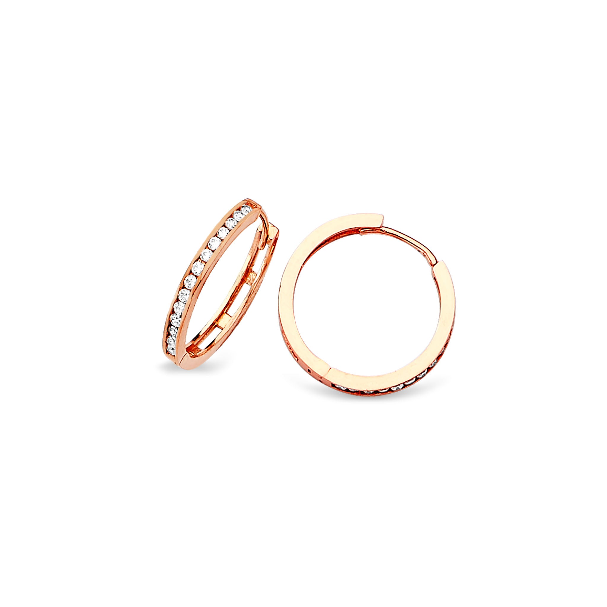 Small Rose Gold Huggie Earrings with White CZ for Women