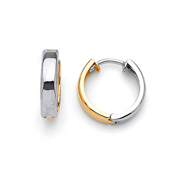 14K Solid Gold Two-tone Ladies Huggie Earrings