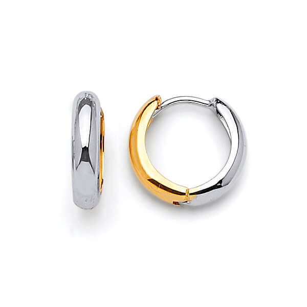 14K Solid Gold Two-tone Ladies Huggie Earrings