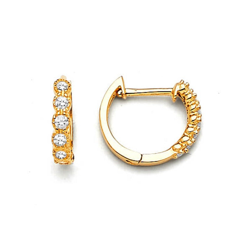 14K Solid Gold Huggie Hoop Earrings with CZ