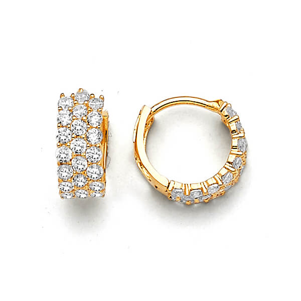 Girls 14k Gold Huggie Hoop Earrings with Three-Row CZ