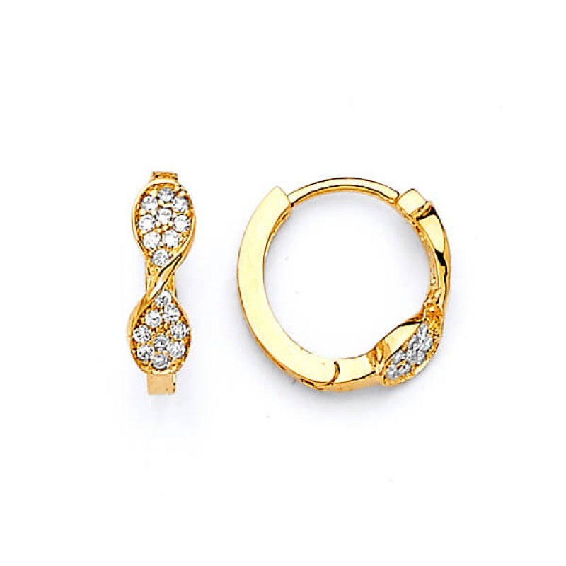 Infinity Huggie Earrings in 14K Solid Gold with Cubic Zirconia