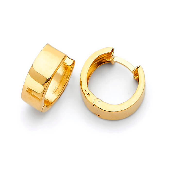 14K Solid Gold Ladies High-Polished Huggie Earrings