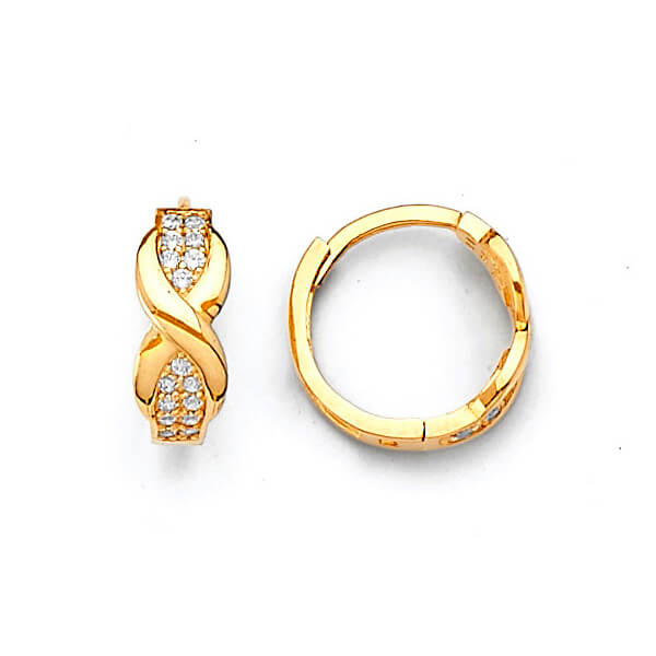 14K Solid Gold w/ White CZ Ladies Infinity Huggie Earrings