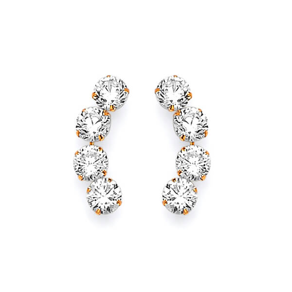 14K Solid Gold with White CZ Ladies Crawler Stud Earrings