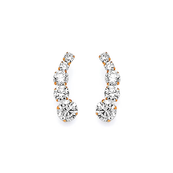 14K Solid Gold with White CZ Ladies Crawler Stud Earrings