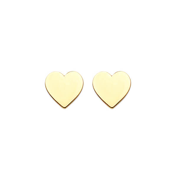 14K Solid Gold Ladies Flat Heart Stud