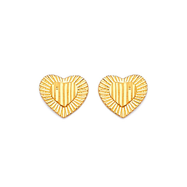 14K Solid Gold Ladies Heart Stud Earrings