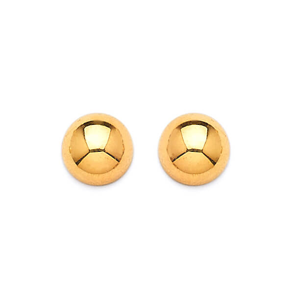 14K Solid Gold Ladies HIgh-Polished Ball Stud Earrings