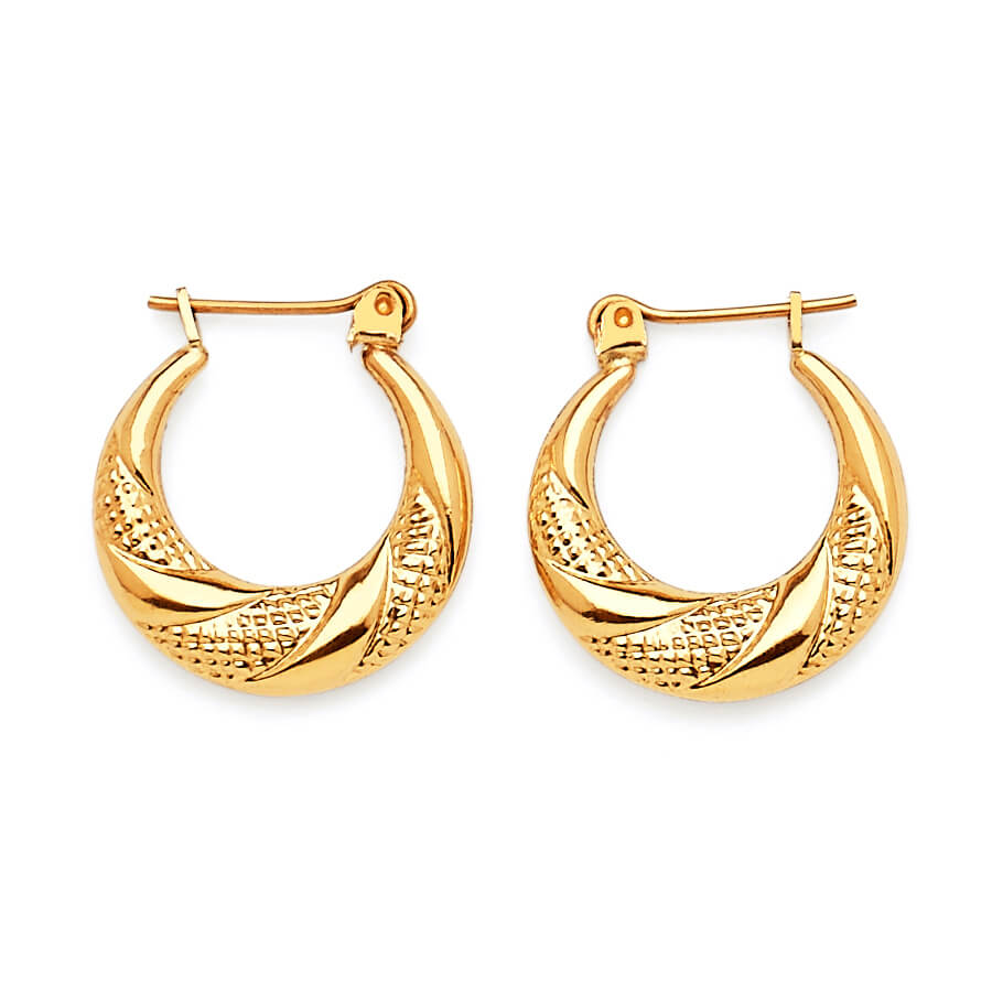 14K Solid Gold Ladies Scallop Hoop Earrings