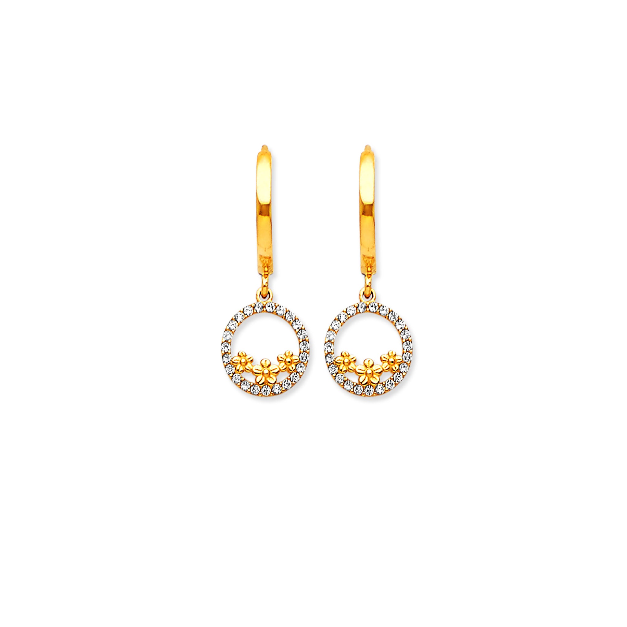 14K Solid Gold & White CZ Drop Earrings