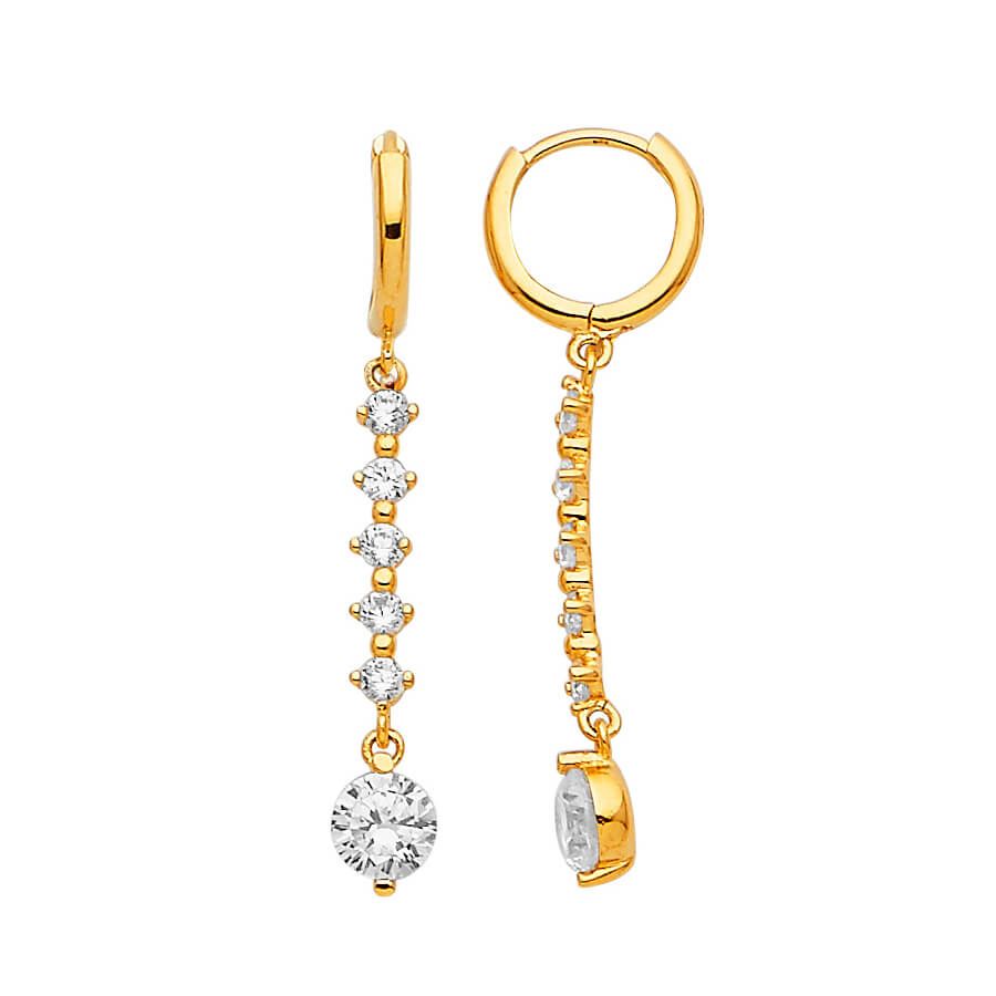 14K Solid Gold with White CZ Tassel Drop Earrings