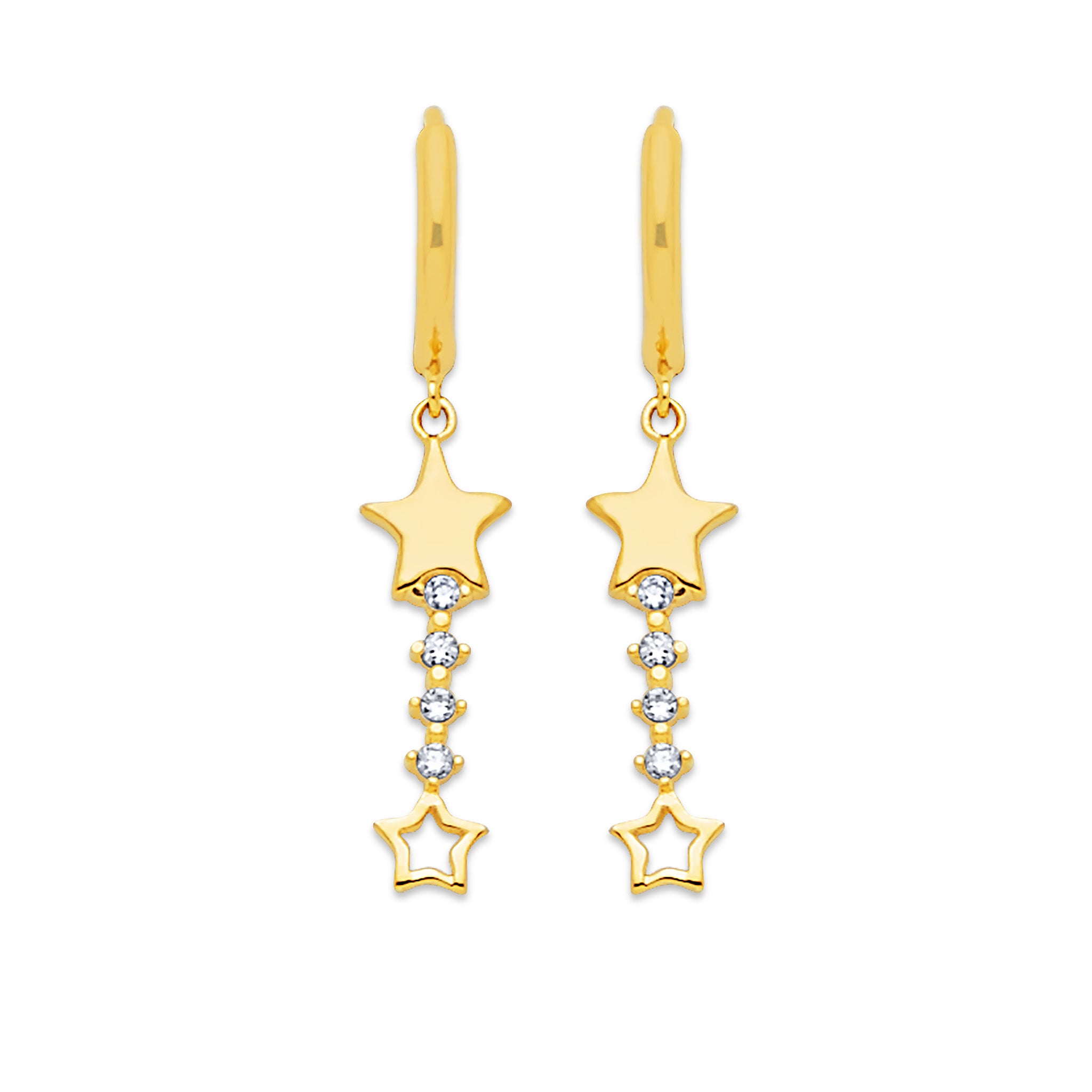 Star Drop Earrings in 14K Solid Gold with White CZ