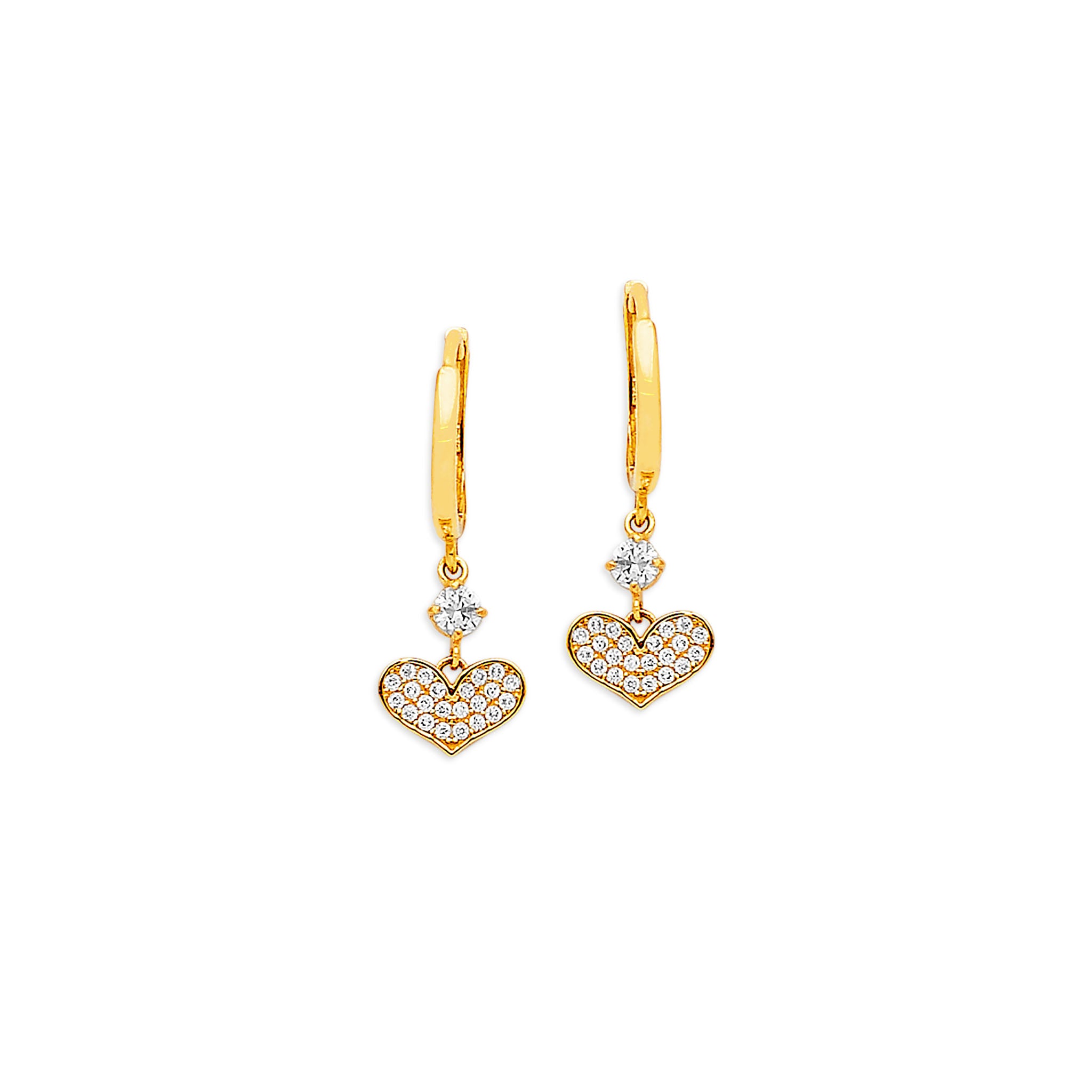 Heart Drop Earrings in 14K Solid Gold with White CZ