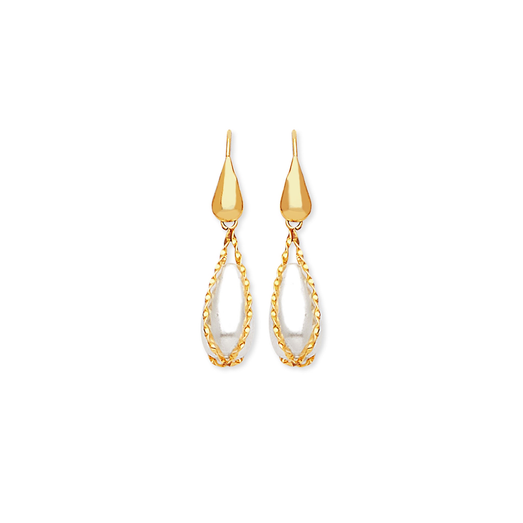 14K Solid Gold & Pearl Teardrop Earrings