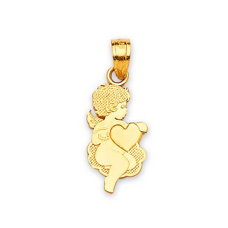 14K Solid Gold Cupid Angel Pendant