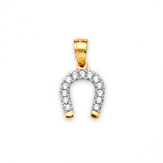 Horseshoe Pendant in 14K Solid Two-tone Gold with White CZ