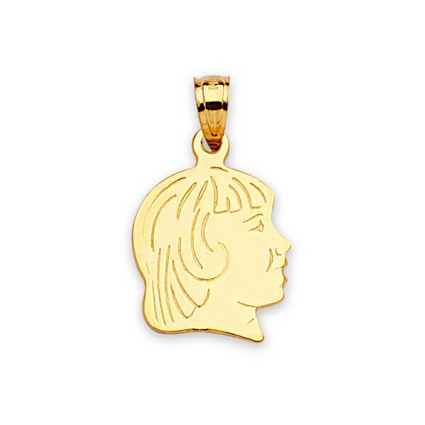 14K Solid Gold Girl Character Head Pendant