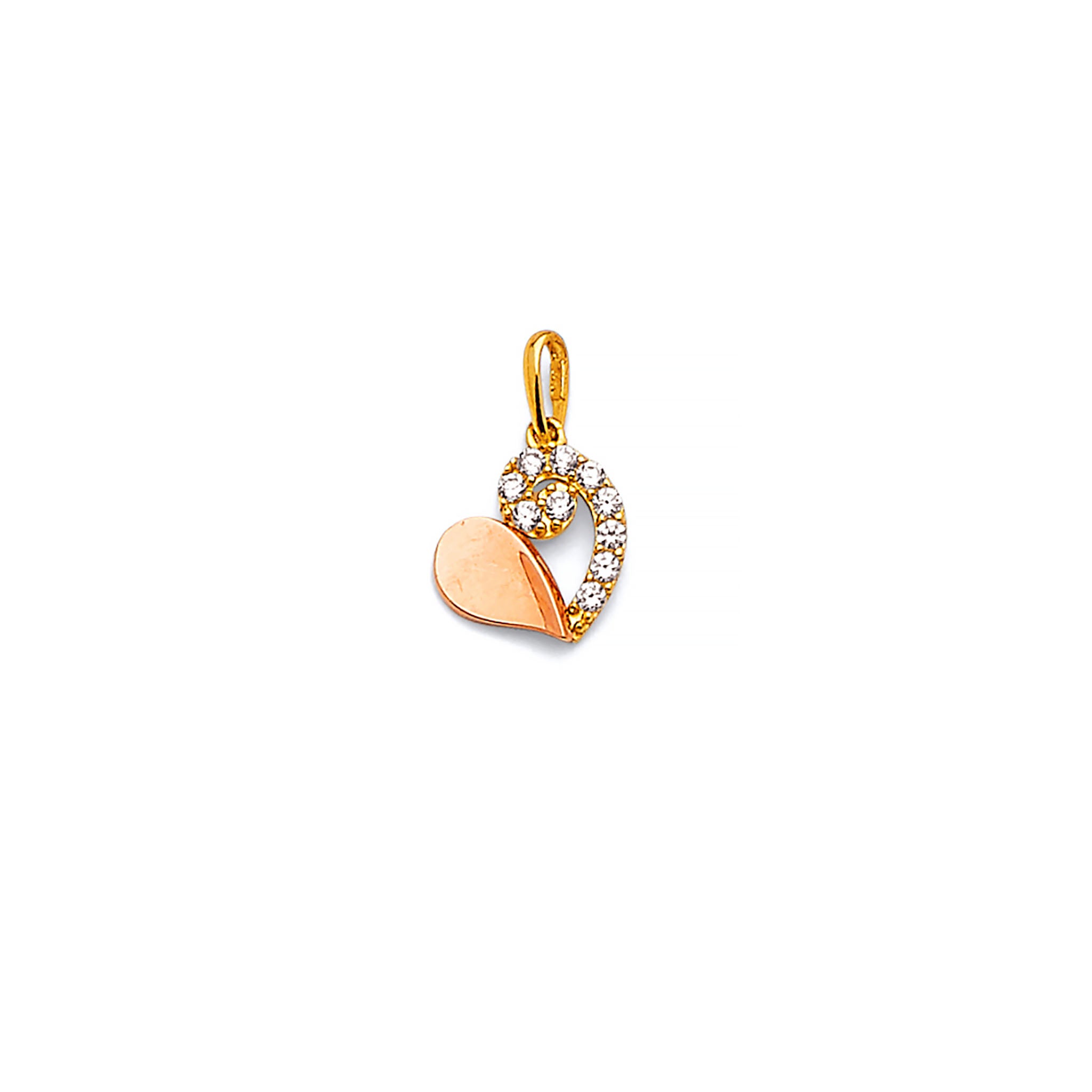 Heart Pendant in 14K Solid Two-tone Gold and White CZ