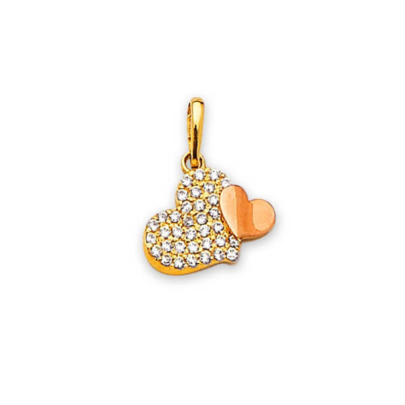 Heart Pendant in 14K Solid Two-tone Gold with White CZ