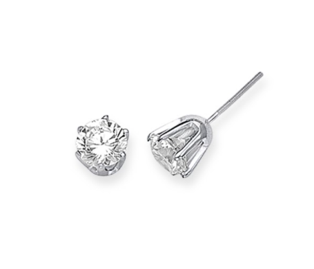 14K Solid White Gold (1.00ctw) Diamond Solitaire Stud Earrings