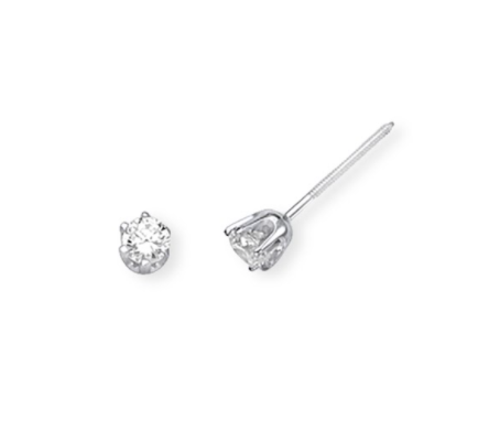 14K Solid White Gold (0.2ctw) Diamond Solitaire Stud Earrings