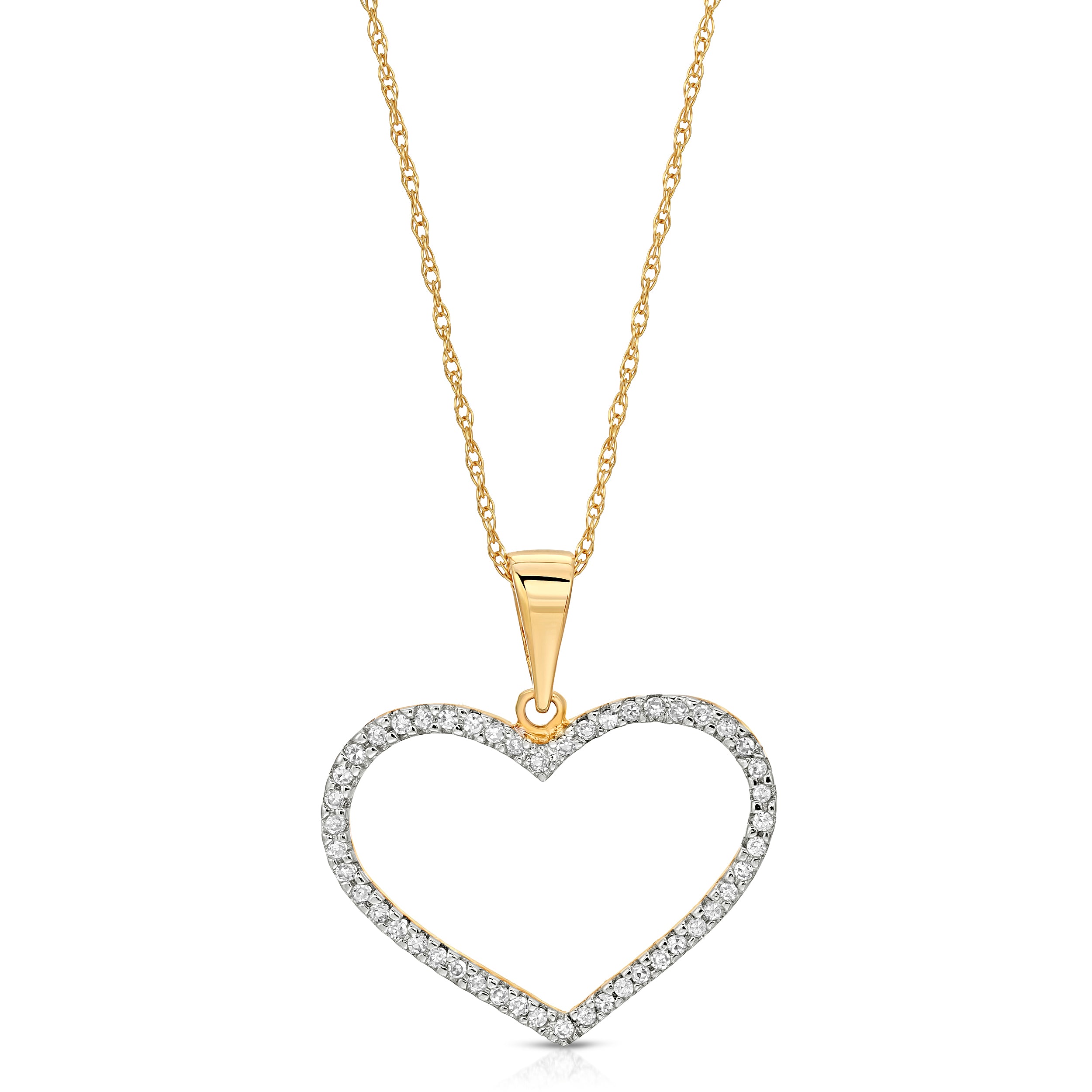 14K Solid Gold (0.30 ctw) Diamond Heart Pendant