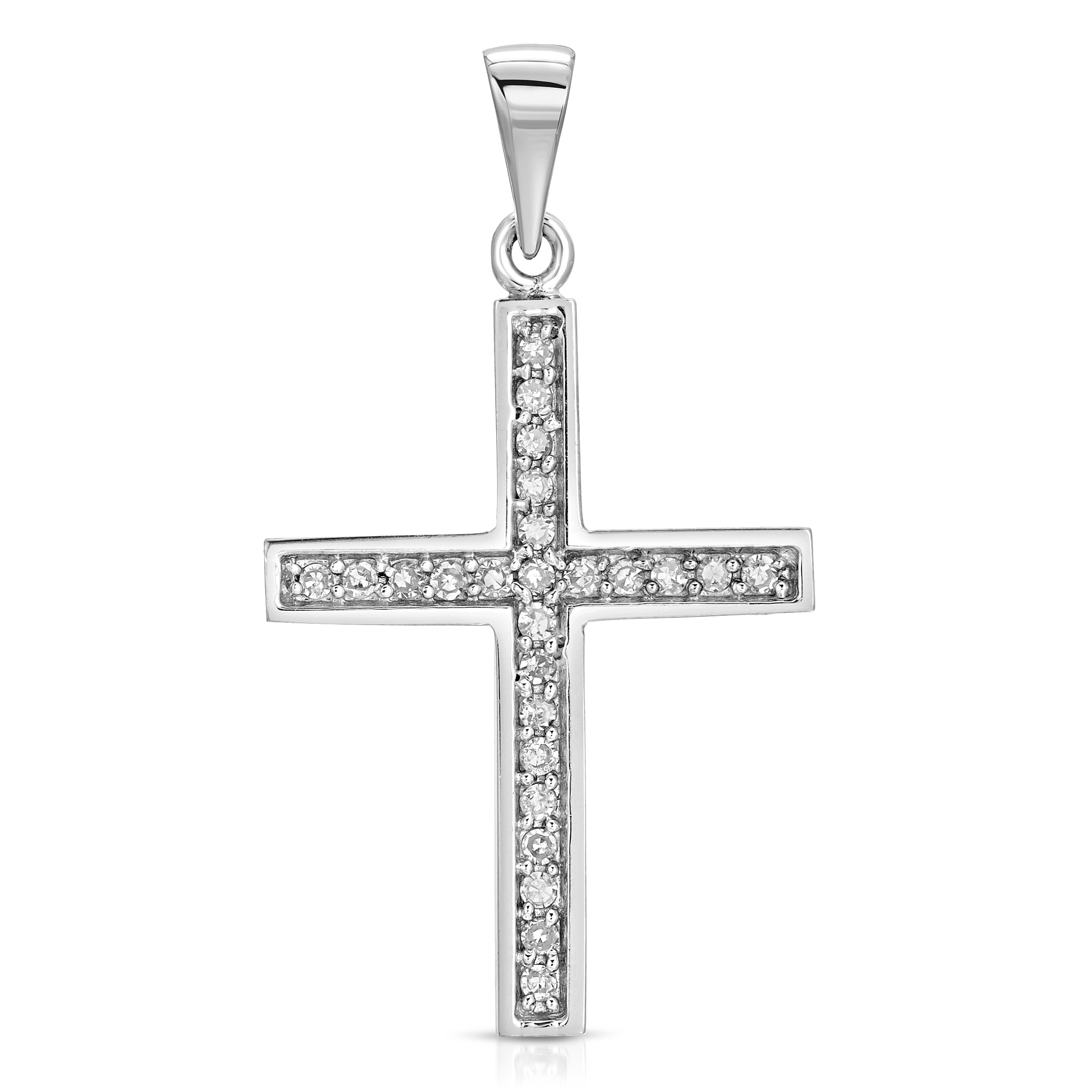 14K Solid White Gold (0.25 ctw) Diamond Simple Cross Pendant