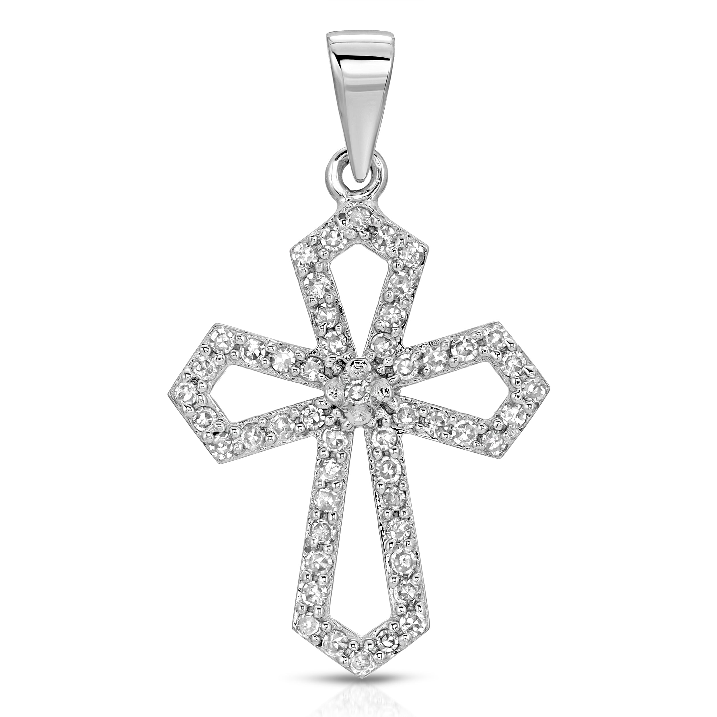 14K Solid White Gold ( 0.30 ctw) Diamond Cross Pendant