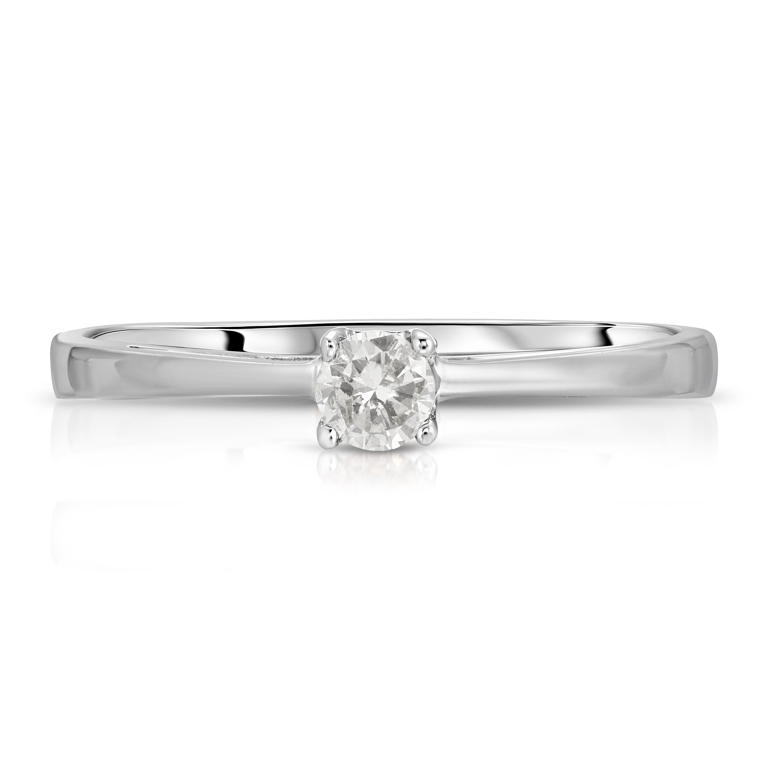 14K Solid White Gold Solitaire ( 0.08 ctw) Diamond Engagement Ring