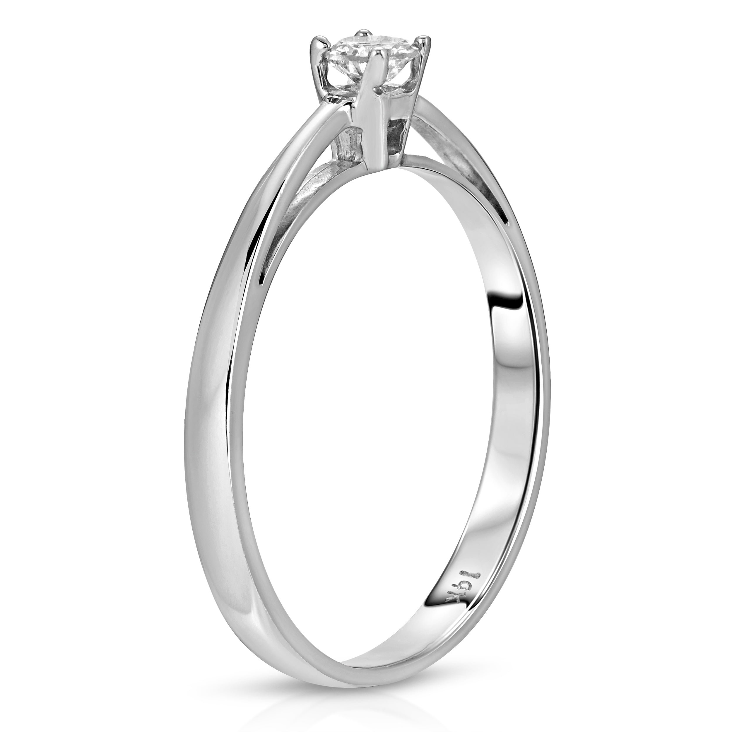 14K Solid White Gold Solitaire ( 0.08 ctw) Diamond Engagement Ring