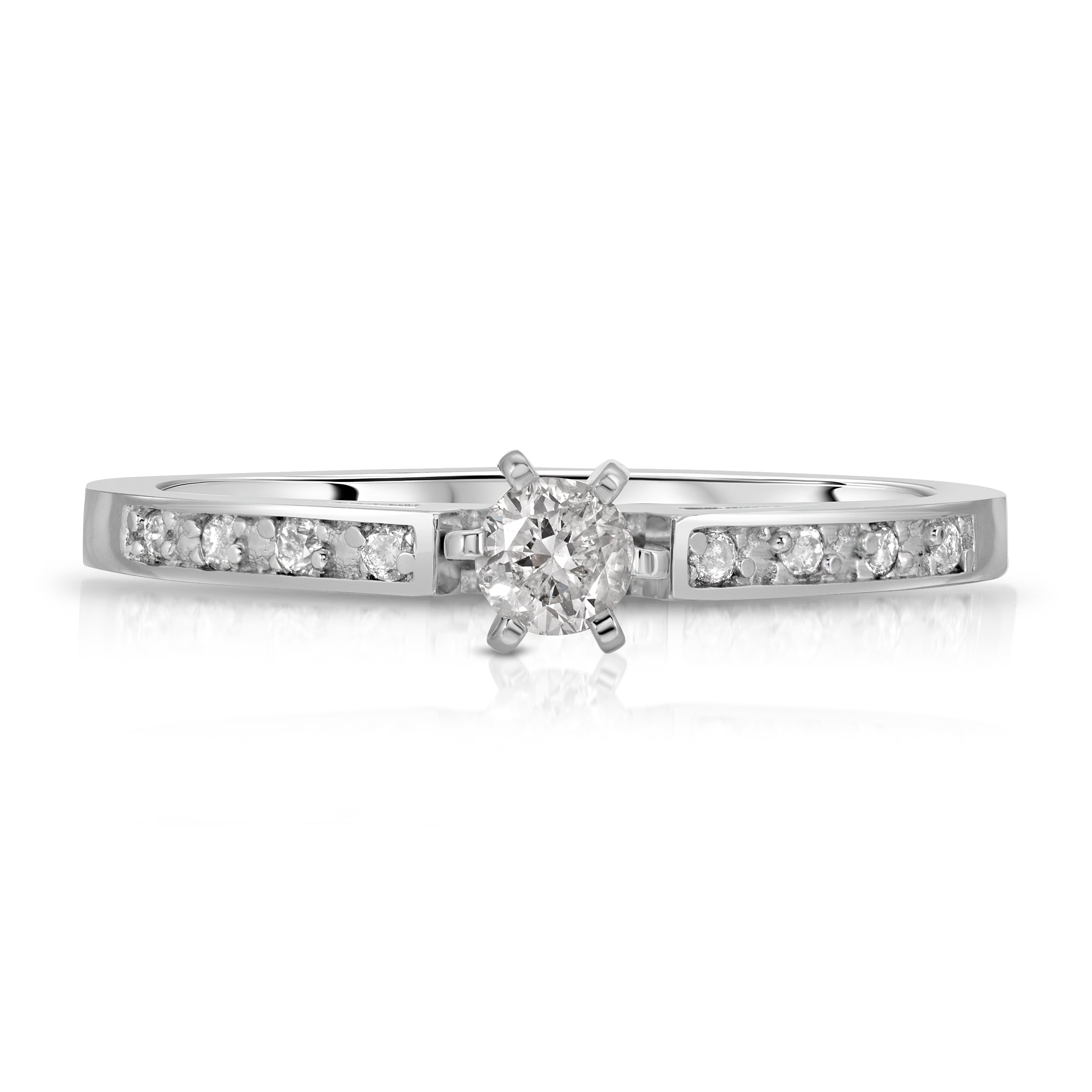 Channel Set (0.20 ctw) Diamond Engagement Ring in 14K Solid White Gold