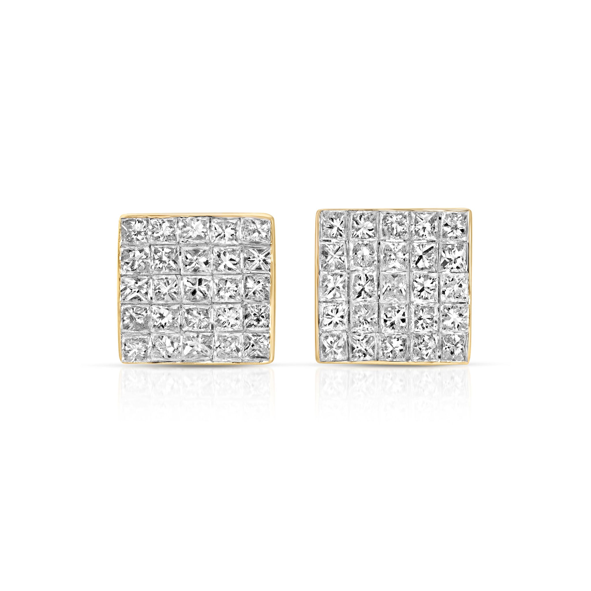 Square Pave Stud Earrings in 14K Solid Gold with ( 0.75 ctw) Diamonds