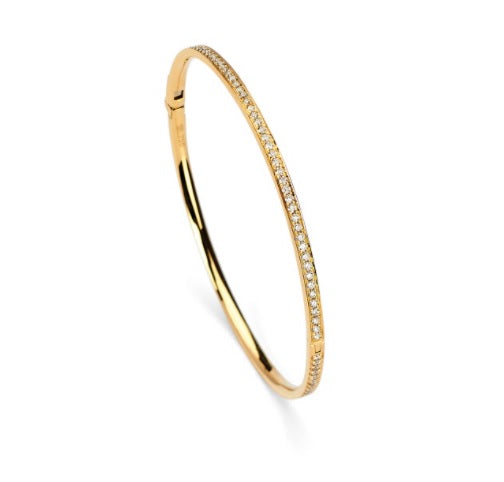 18K Solid Yellow Gold Full Pave Bangle with Diamonds, 1.38 ctw