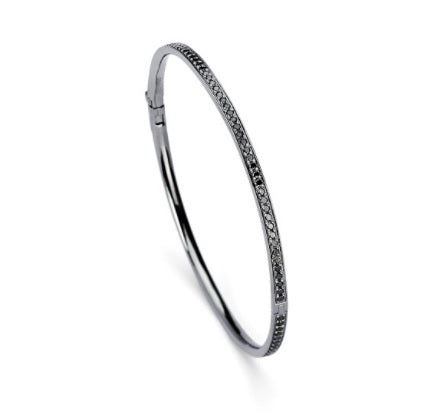 18K Solid Gold Black Diamond Full Pave Bangle, 1.35 ctw