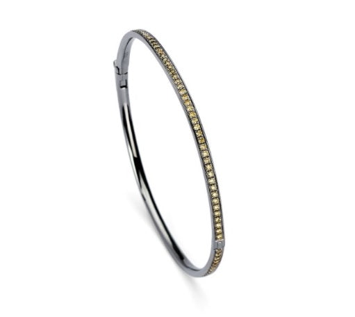 18K Solid Gold Green Diamond Full Pave Bangle, 1.38 ctw