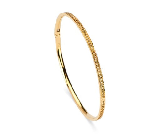 18K Solid Gold Yellow Diamond Full Pave Bangle, 1.38 ctw