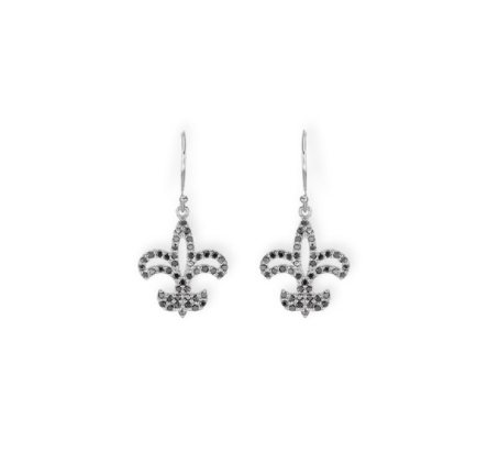 14K Solid Gold Black (1.68ctw) Diamond Fleur De Lis Earrings