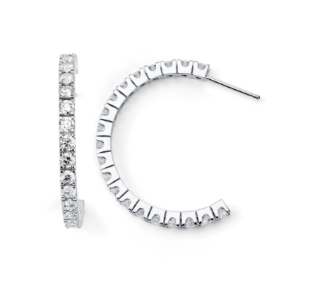 14K Solid White Gold (2.10ctw) Diamond Semi-hoop Earrings