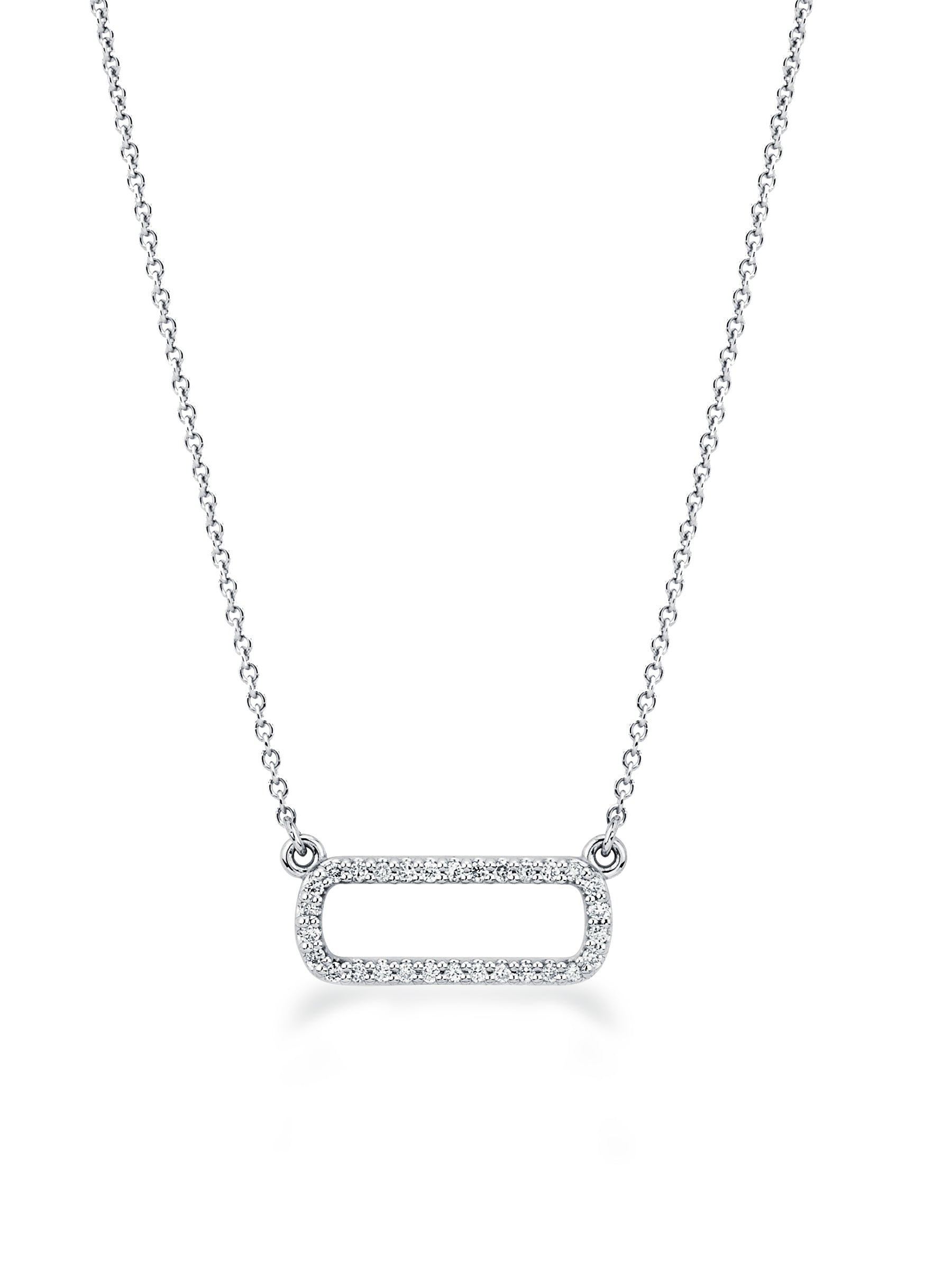 14K Solid White Gold Soft Rectangle (.14 ctw) Diamond Necklace