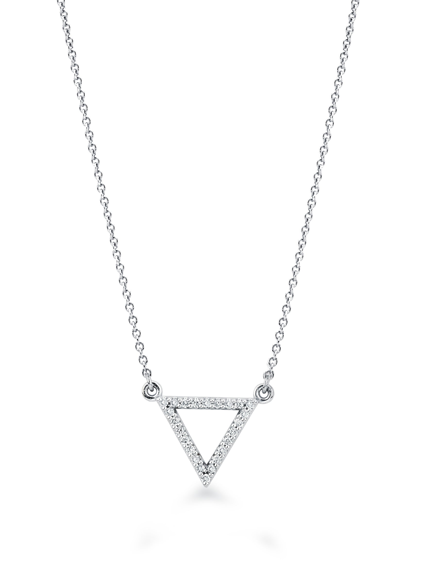 14K Solid White Gold Open Triangle (.11 ctw) Diamond Necklace