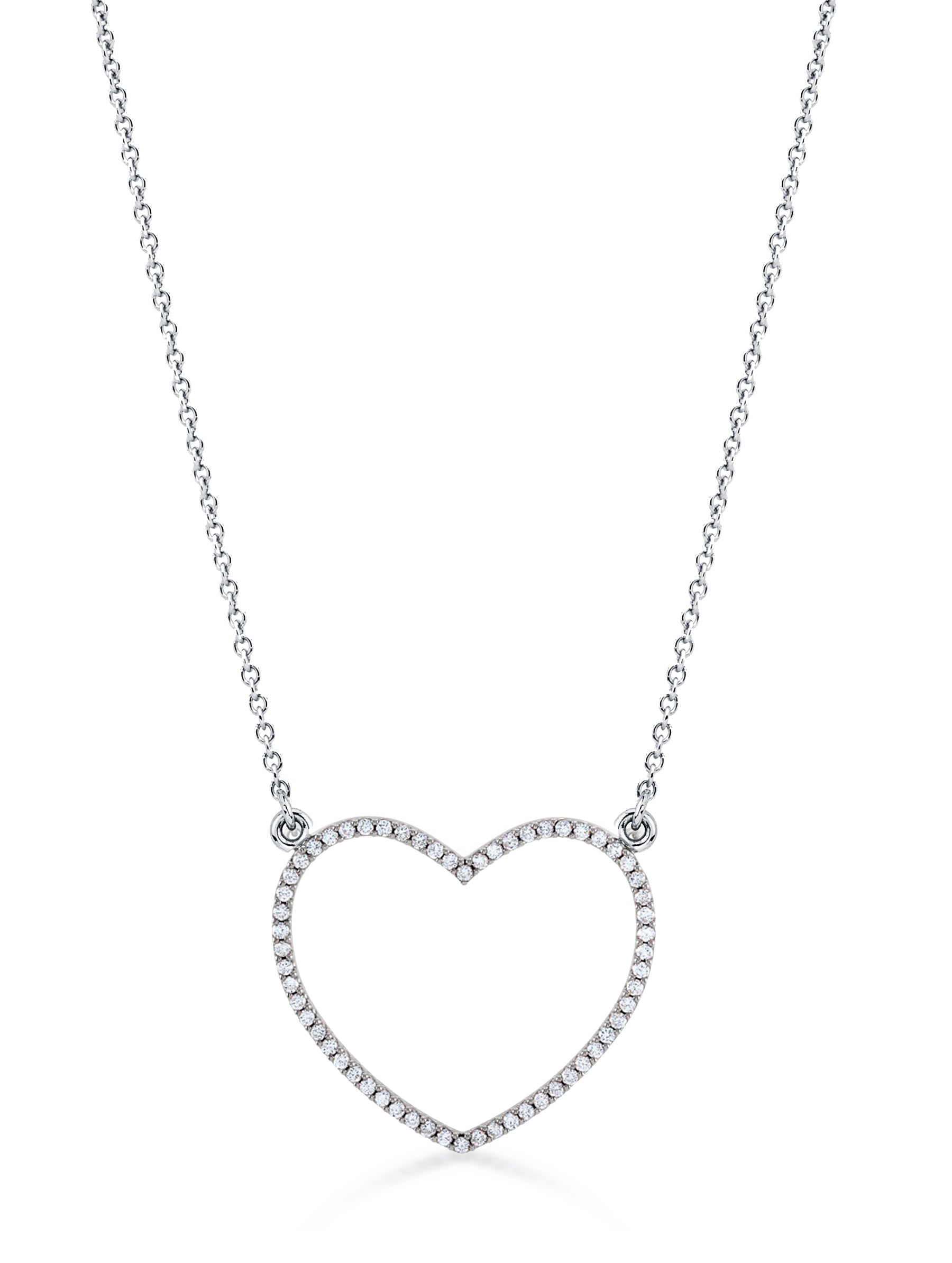 14K Solid White Gold Open Heart Fine (0.5 ctw) Diamond Necklace