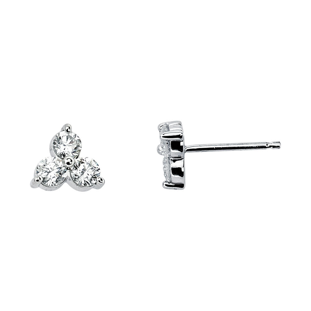 14K Solid White Gold Three Stone Cluster (0.33 ctw) Diamond Earrings