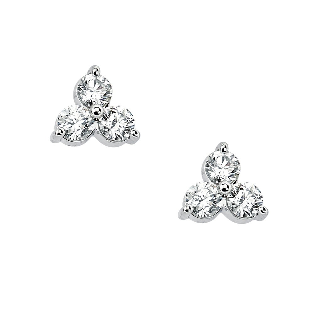 14K Solid White Gold Three Stone Cluster (0.33 ctw) Diamond Earrings