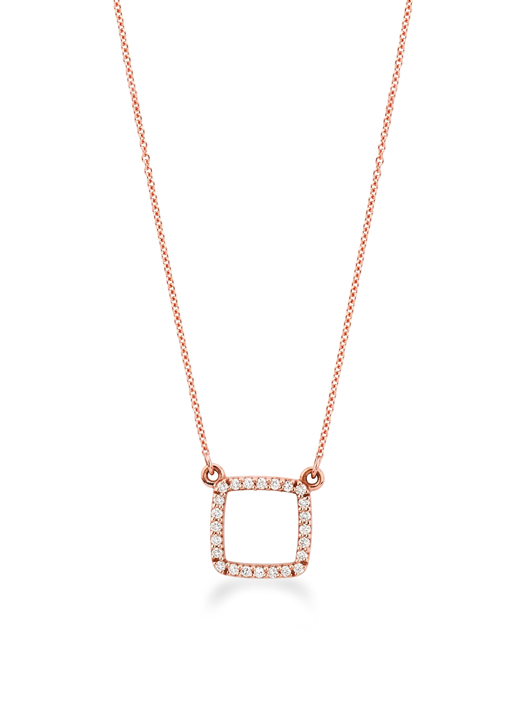 14K Solid Rose Gold Soft Open Square (0.11 ctw) Diamond Necklace